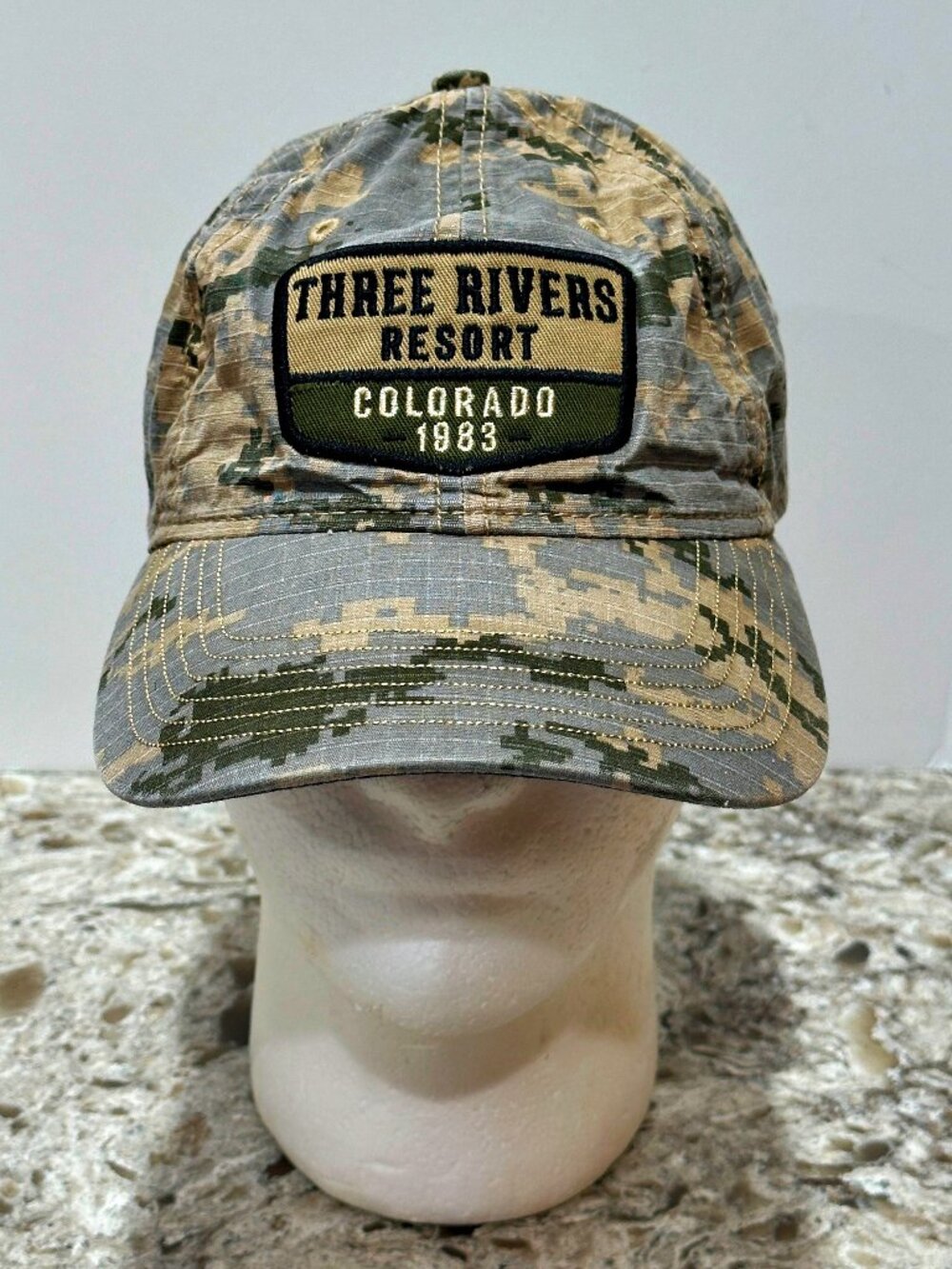 Ouray Hat Three Rivers Resort Colorado CAMO Rafting Fishing Adjustable Cotton